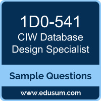 Database Design Specialist Dumps, 1D0-541 Dumps, 1D0-541 PDF, Database Design Specialist VCE, CIW 1D0-541 VCE