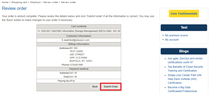 Help - Edu+ Review Order Page