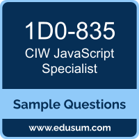 JavaScript Specialist Dumps, 1D0-835 Dumps, 1D0-835 PDF, JavaScript Specialist VCE, CIW 1D0-835 VCE, CIW JavaScript Specialist PDF