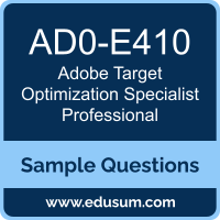Target Optimization Specialist Professional Dumps, AD0-E410 Dumps, AD0-E410 PDF, Target Optimization Specialist Professional VCE, Adobe AD0-E410 VCE, Adobe Target Optimization Specialist Professional PDF